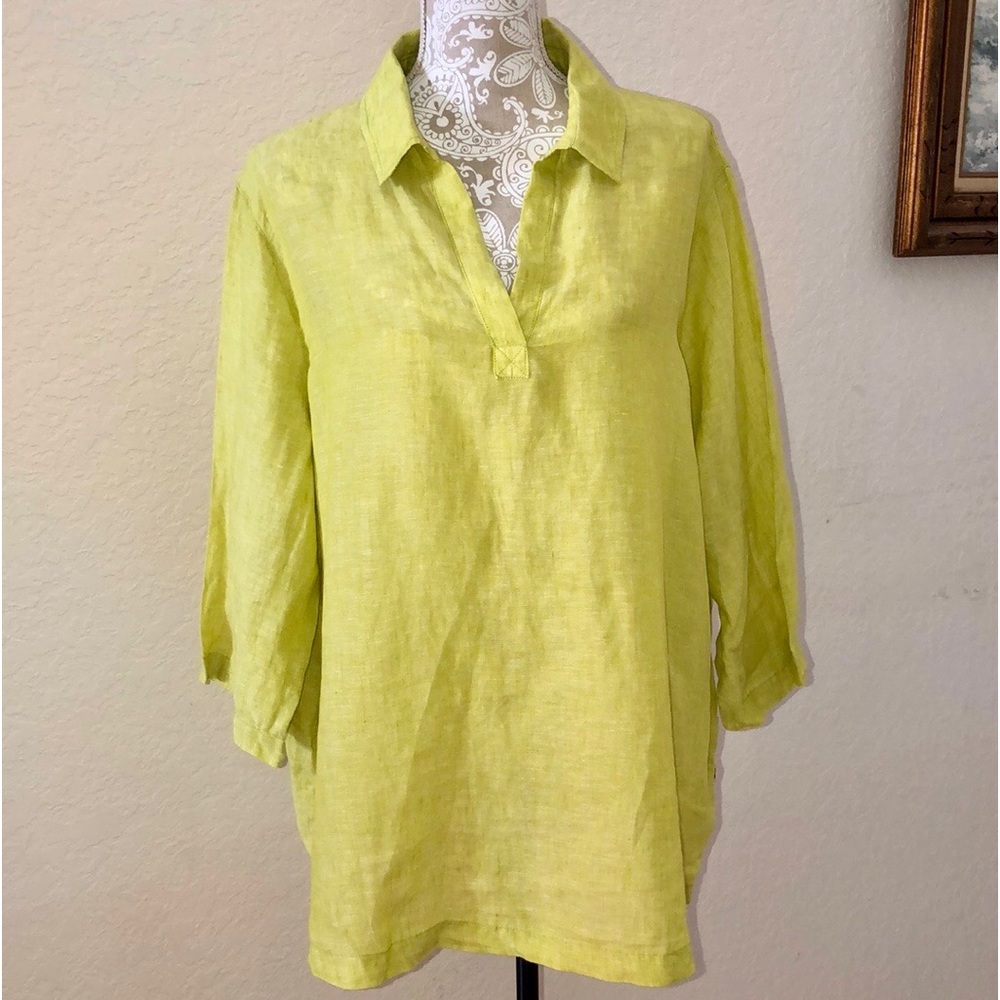 Tahari 100% linen Green 3/4 sleeve tunic